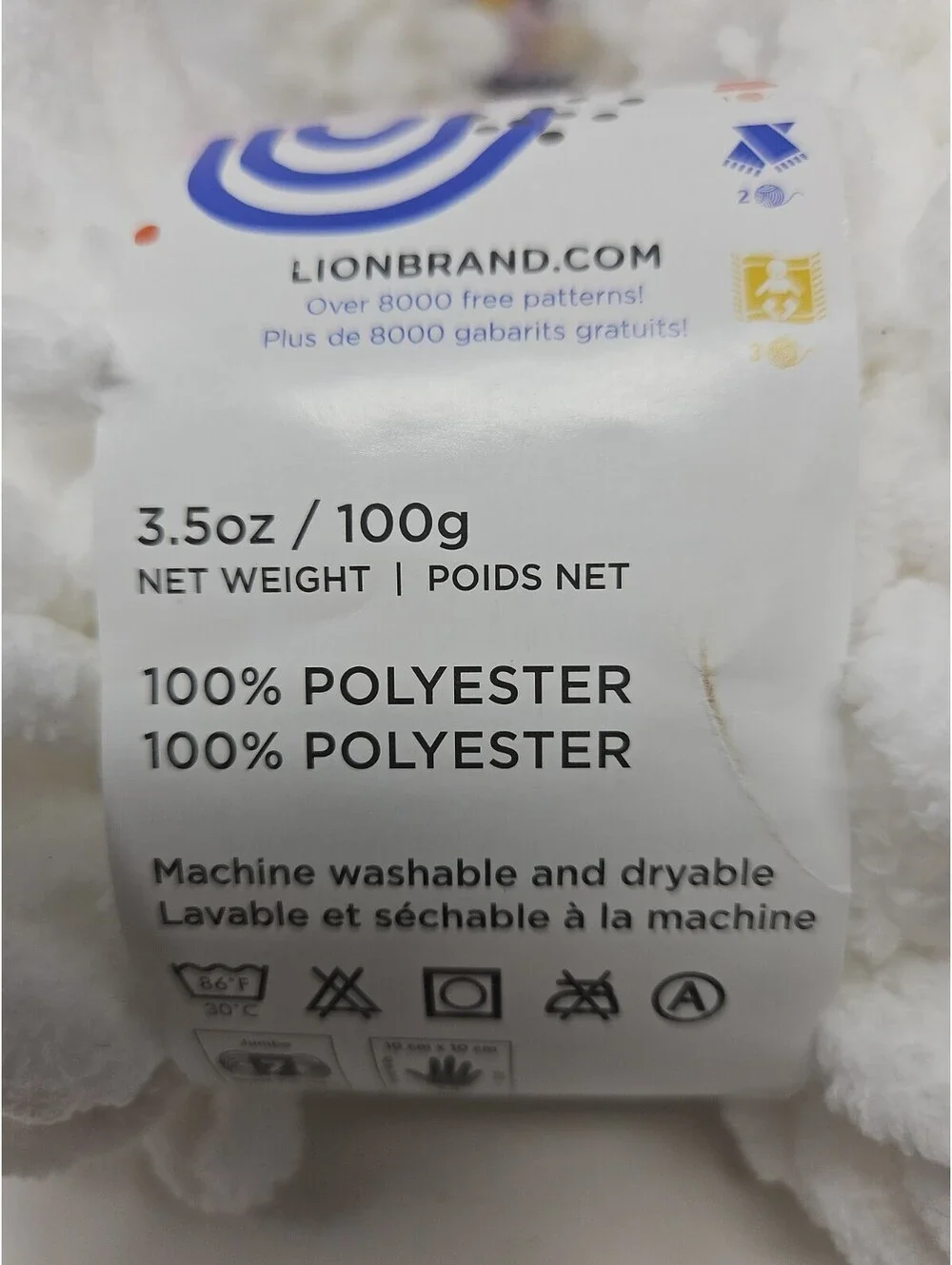 2 Lion Brand Off The Hook Yarn-Sugarcane White 516-100AJ- New
